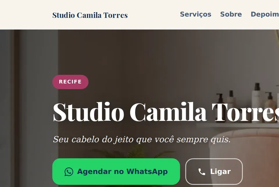 Capa do site de demonstração — Studio Camila Torres