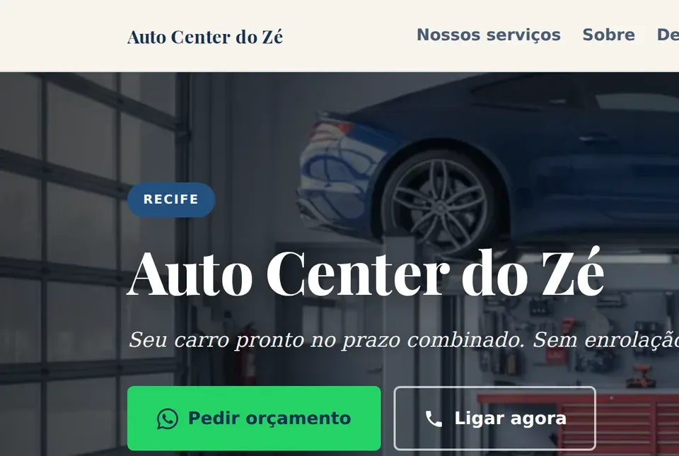 Capa do site de demonstração — Auto Center do Zé