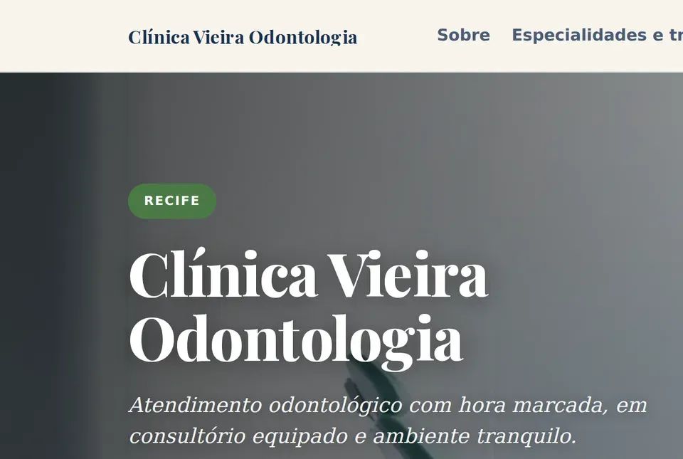 Capa do site de demonstração — Clínica Vieira Odontologia