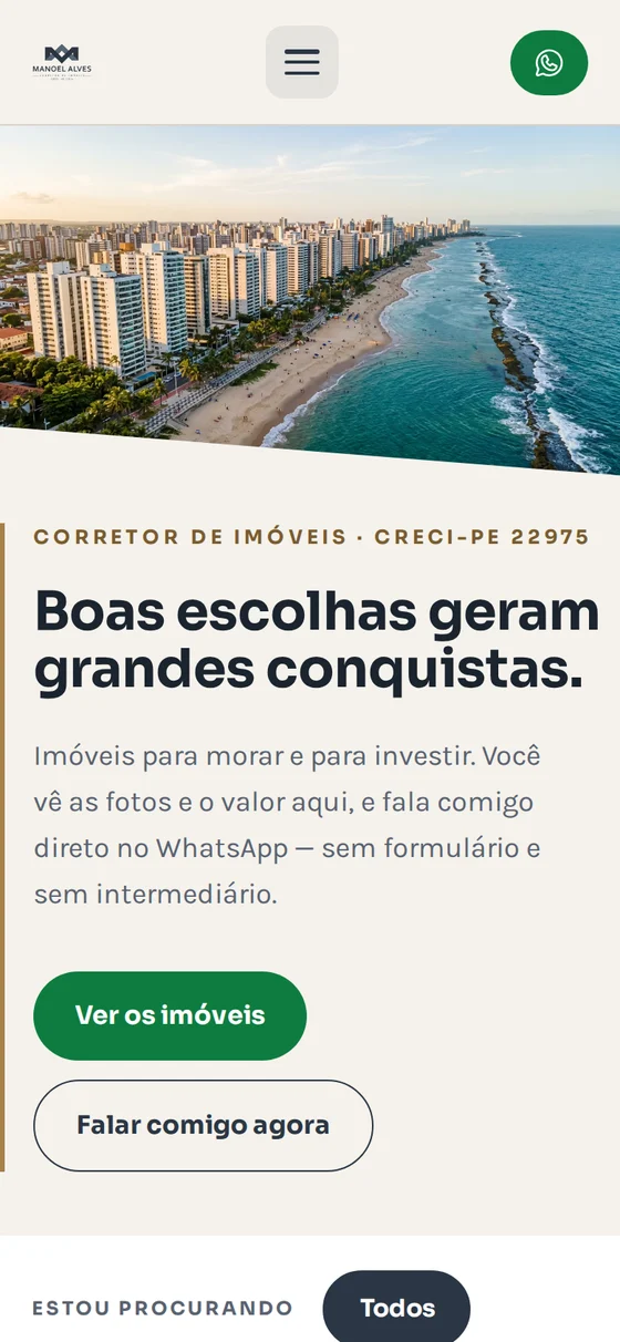 Site aberto no celular